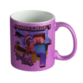 Minecraft Alex, Κούπα Μωβ Glitter που γυαλίζει, κεραμική, 330ml