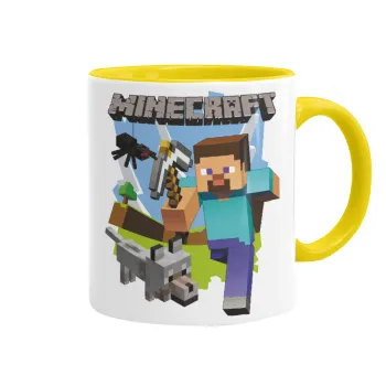 Minecraft Alex, Κούπα χρωματιστή κίτρινη, κεραμική, 330ml