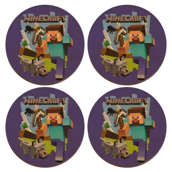 Minecraft Alex, ΣΕΤ x4 Σουβέρ ξύλινα στρογγυλά plywood (9cm)