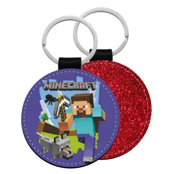 Minecraft Alex, Μπρελόκ Δερματίνη, στρογγυλό ΚΟΚΚΙΝΟ (5cm)