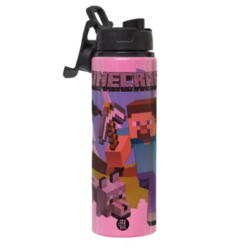 Minecraft Alex, Metallic water bottle with safety lid, 850ml aluminum