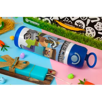 Minecraft Alex, Easter candle, Childrens hot water bottle, stainless steel, with safety straw, BLUE (500ml)