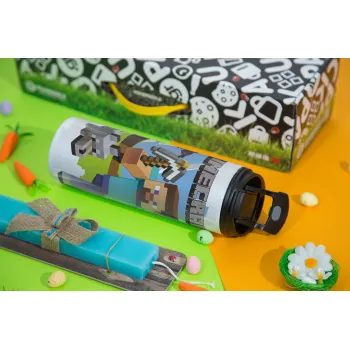 Minecraft Alex, Easter candle,Travel Tumbler 2 Lids, with metal straw & cleaning brush & aromatic flat candle (30cm) (BLUE)