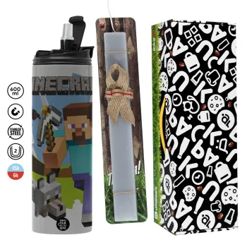 Minecraft Alex, Easter candle with Grey Tumbler Thermo 600ml & aromatic flat candle (30cm) (GREY)