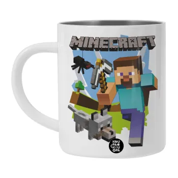 Minecraft Alex, Λευκή Ανοξείδωτη Μεταλλική Κούπα 450ml - Διπλού Τοιχώματος 