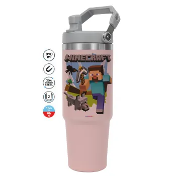 Minecraft Alex, ΡΟΖ χρώματος Θερμός Ανοξείδωτο 890ml (30oz) με χερούλι