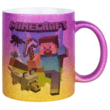 Minecraft Alex, Κούπα Χρυσή/Ροζ Glitter, κεραμική, 330ml