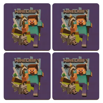 Minecraft Alex, ΣΕΤ x4 Σουβέρ ξύλινα τετράγωνα plywood (9cm)