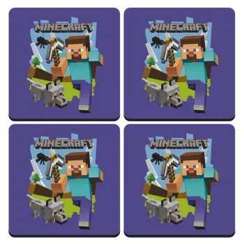Minecraft Alex, ΣΕΤ 4 Σουβέρ ξύλινα τετράγωνα (9cm)