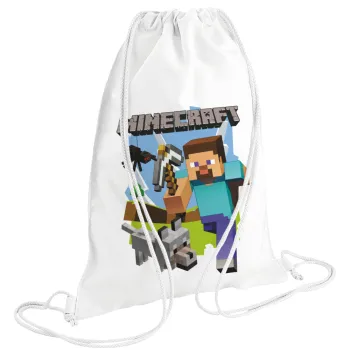 Minecraft Alex, Τσάντα πλάτης πουγκί GYMBAG λευκή (28x40cm)