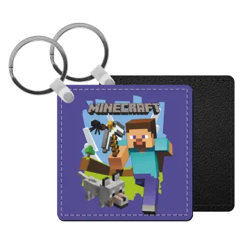 Minecraft Alex, Μπρελόκ Δερματίνη, τετράγωνο ΜΑΥΡΟ (5x5cm)