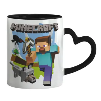 Minecraft Alex, Κούπα καρδιά χερούλι μαύρη, κεραμική, 330ml