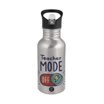 Teacher mode, Water bottle Silver with straw, stainless steel 500ml