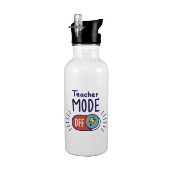 Teacher mode, Παγούρι νερού Λευκό με καλαμάκι, ανοξείδωτο ατσάλι 600ml