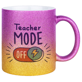 Teacher mode, Κούπα Χρυσή/Ροζ Glitter, κεραμική, 330ml