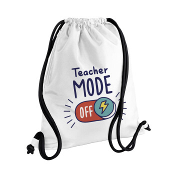Teacher mode, Τσάντα πλάτης πουγκί GYMBAG λευκή, με τσέπη (40x48cm) & χονδρά κορδόνια