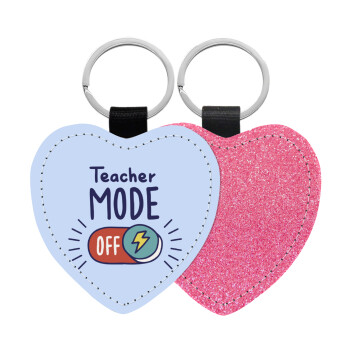 Teacher mode, Μπρελόκ PU δερμάτινο glitter καρδιά ΡΟΖ