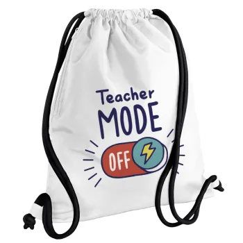 Teacher mode, Backpack pouch GYMBAG white, with pocket (40x48cm) & thick cords