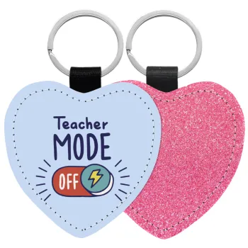 Teacher mode, Μπρελόκ PU δερμάτινο glitter καρδιά ΡΟΖ