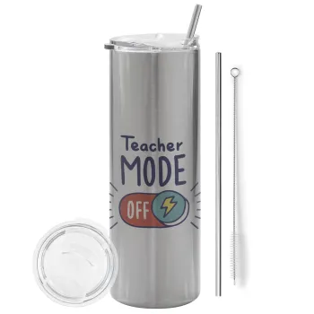 Teacher mode, Tumbler stainless steel Silver 600ml, with metal straw & cleaning brush