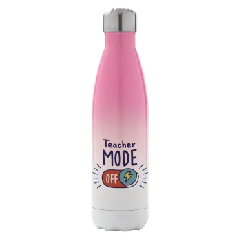Teacher mode, Μεταλλικό παγούρι θερμός Ροζ/Λευκό (Stainless steel), διπλού τοιχώματος, 500ml