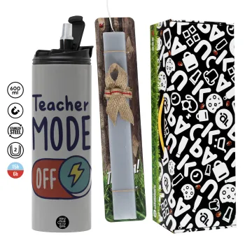 Teacher mode, Πασχαλινή Λαμπάδα με Travel Tumbler θερμό (600ml, BPA free) & κερί αρωματικό πλακέ (30cm) (ΓΚΡΙ)