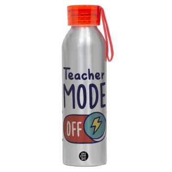 Teacher mode, Αλουμινένιο Αθλητικό Μπουκάλι 650ml – Ασημί με Κόκκινο Καπάκι και Λουράκι Σιλικόνης