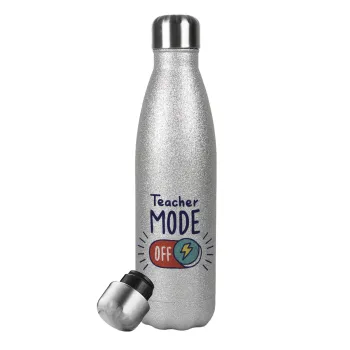 Teacher mode, Metallic Glitter Silver Thermos Flask (Stainless steel), double-walled, 500ml