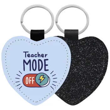 Teacher mode, Μπρελόκ PU δερμάτινο glitter καρδιά ΜΑΥΡΟ