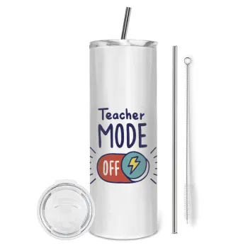 Teacher mode, Tumbler ποτήρι θερμό από ανοξείδωτο ατσάλι 600ml, με μεταλλικό καλαμάκι & βούρτσα καθαρισμού