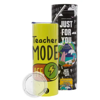 Teacher mode, Neon Yellow Travel Tumbler θερμό, μεταλλικό καλαμάκι(Ανωξείδωτο 304 Food grade, BPA free, 600ml)