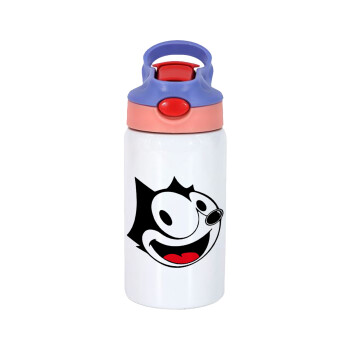 Felix the cat, Children's hot water bottle, stainless steel, with safety straw, pink/purple (350ml)