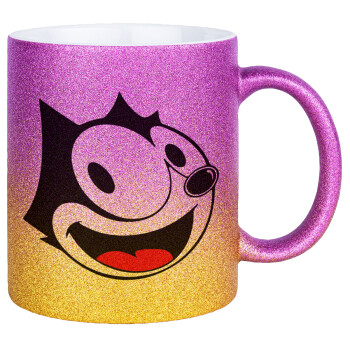 Felix the cat, Κούπα Χρυσή/Ροζ Glitter, κεραμική, 330ml