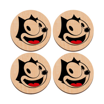 Felix the cat, ΣΕΤ x4 Σουβέρ ξύλινα στρογγυλά plywood (9cm)