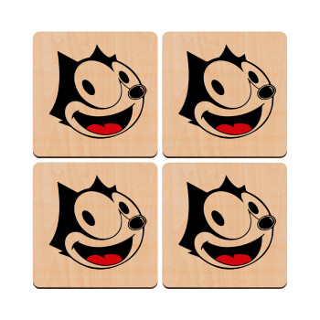 Felix the cat, ΣΕΤ x4 Σουβέρ ξύλινα τετράγωνα plywood (9cm)