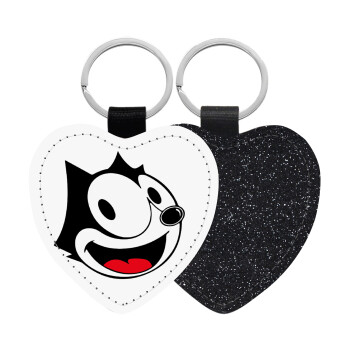Felix the cat, Μπρελόκ PU δερμάτινο glitter καρδιά ΜΑΥΡΟ
