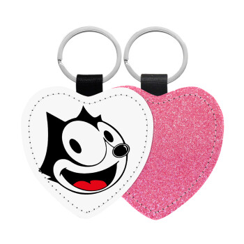 Felix the cat, Μπρελόκ PU δερμάτινο glitter καρδιά ΡΟΖ