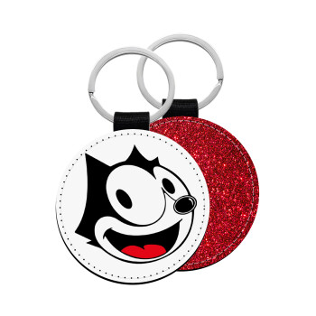 Felix the cat, Μπρελόκ Δερματίνη, στρογγυλό ΚΟΚΚΙΝΟ (5cm)
