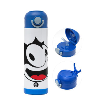 Felix the cat, Παιδικό παγούρι θερμό, ανοξείδωτο, με καλαμάκι ασφαλείας, ΜΠΛΕ (500ml)