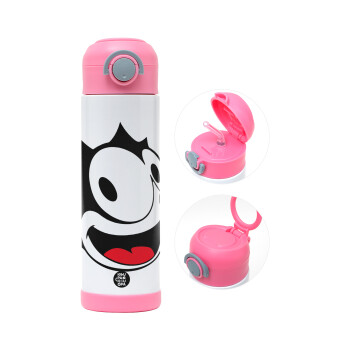 Felix the cat, Παιδικό παγούρι θερμό, ανοξείδωτο, με καλαμάκι ασφαλείας, ΡΟΖ (500ml)