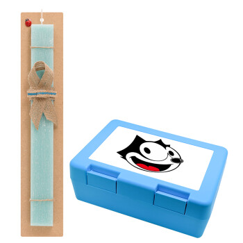 Felix the cat, Easter Set, children's snack container BLUE & Easter aromatic flat candle (30cm) (TURQUOISE)