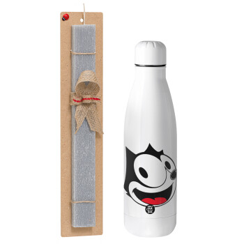 Felix the cat, Easter Set, metallic stainless thermos bottle (500ml) & scented flat Easter candle (30cm) (GRAY)