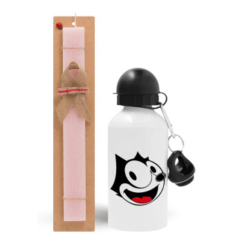 Felix the cat, Easter Set, metallic aluminum bottle (500ml) & aromatic flat Easter candle (30cm) (PINK)