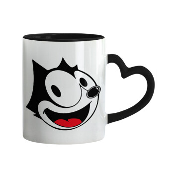 Felix the cat, Mug heart black handle, ceramic, 330ml