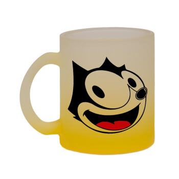 Felix the cat, Κούπα γυάλινη δίχρωμη με βάση το κίτρινο ματ, 330ml