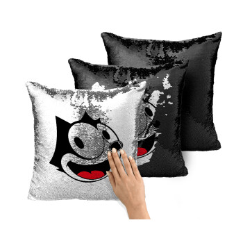 Felix the cat, Μαξιλάρι καναπέ Μαγικό Μαύρο με πούλιες 40x40cm περιέχεται το γέμισμα