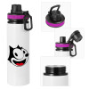 Metallic water bottle with safety lid, 850ml aluminum