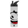 Metallic thermos bottle with straw & handle, stainless steel (Stainless steel 304), double-walled, 600ml.