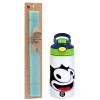 Easter Set, Children's thermal stainless steel bottle with safety straw, green/blue (350ml) & aromatic flat Easter candle (30cm) (TURQUOISE)