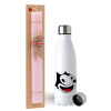 Easter Set, metallic stainless steel water bottle (750ml) & scented flat Easter candle (30cm) (PINK)